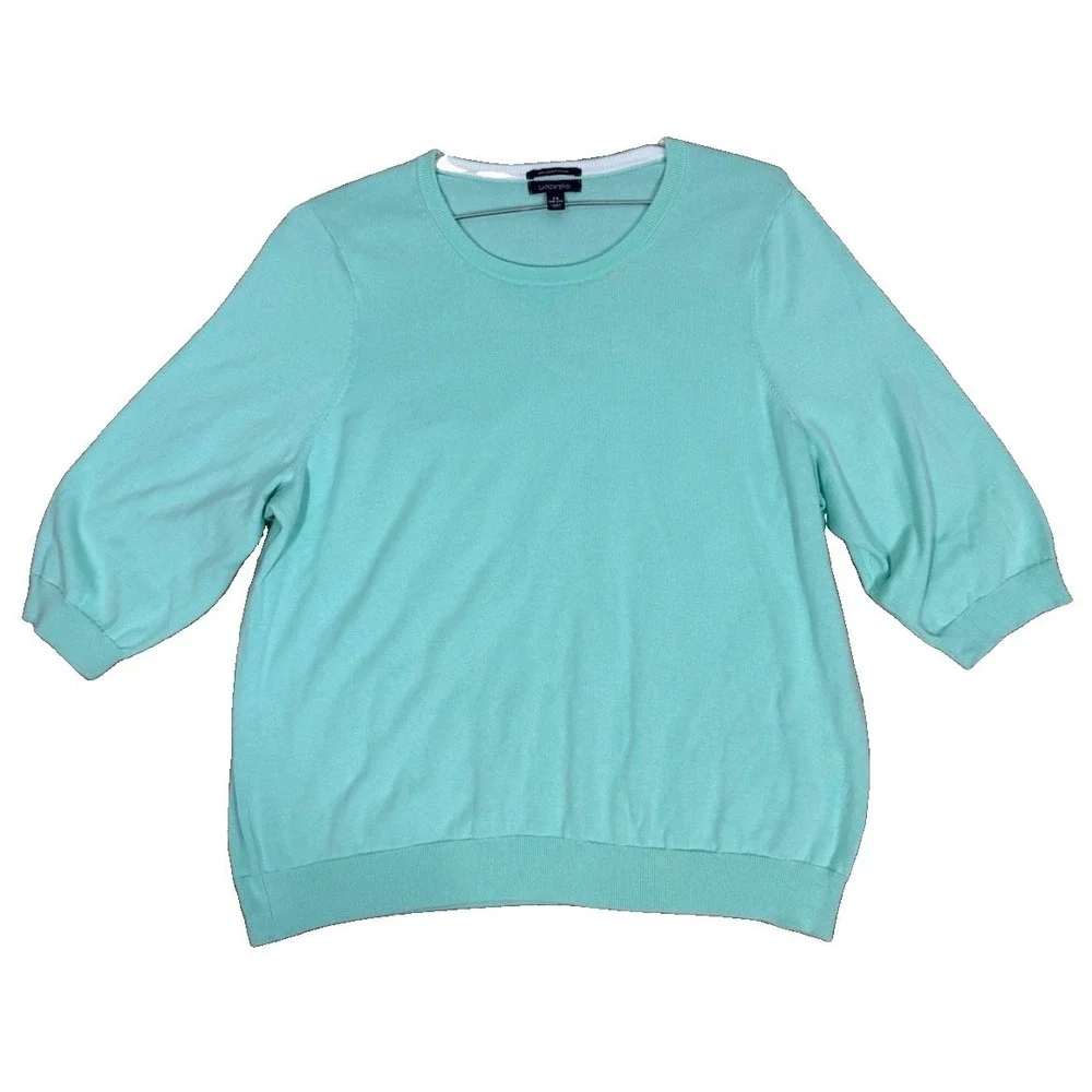 Lands End Supima Cotton Mint Green 3/4 Sleeve Crewneck Sweater Women's 2X Resort